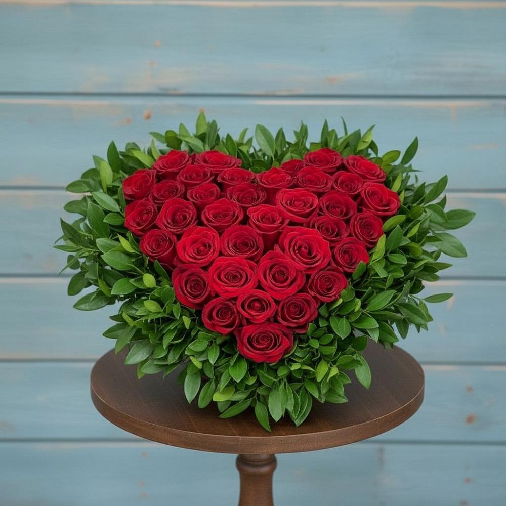 Цветочная композиция из Розы в виде сердца в Анди