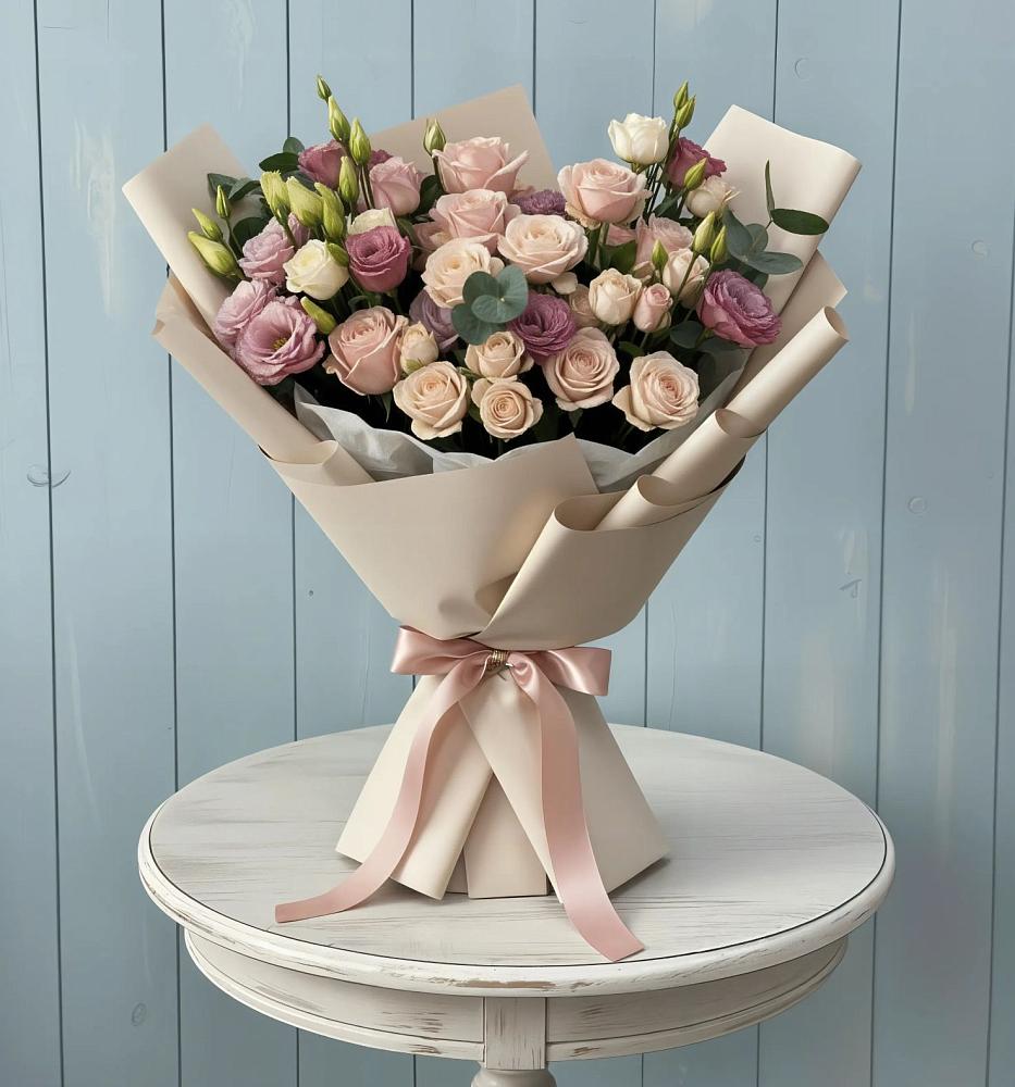 Букет цветов из: Розы и Лизиантусы в Анди