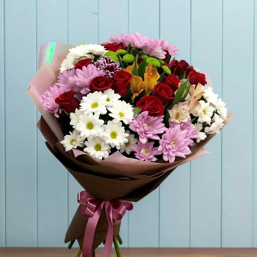 Букет цветов из: Розы, Хризантемы и Альстромерии в Анди